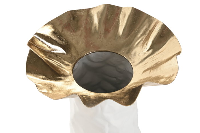 DKD Home Decor Set de 2 Jarrones de Metal con Acabado 3D Blanco y Dorado