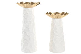 DKD Home Decor Set de 2 Jarrones de Metal con Acabado 3D Blanco y Dorado