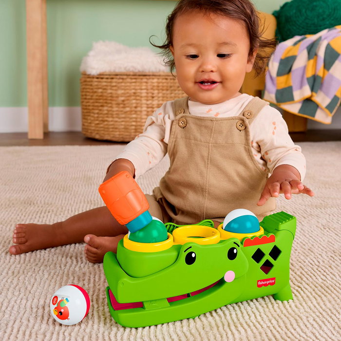Fisher-Price Cocodrilo Golpea Y Lanza Jlb94 Juguete de Actividades con Martillo y 3 Pelotas para Bebés +6 Meses