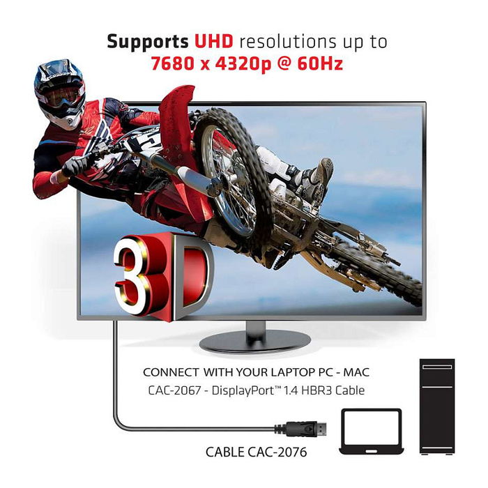 Club 3D Cable DisplayPort 1.4 HBR3 32.4Gb/s 1m 8K60Hz Macho/Macho Club 3D Cable DisplayPort 1.4 HBR3 32.4Gb/s 1m 8K60Hz Macho/Macho