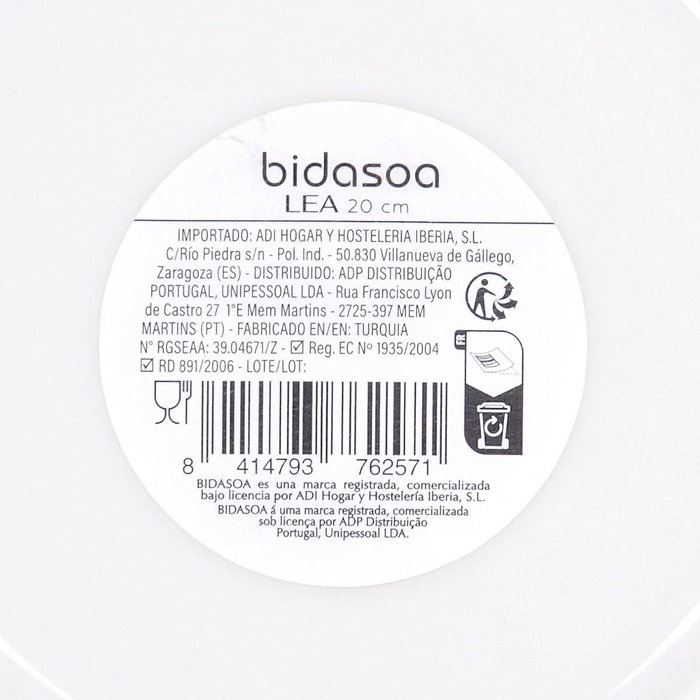 Plato Hondo Porcelana Lea Hydrozero Bidasoa 20 cm (6 Unidades)