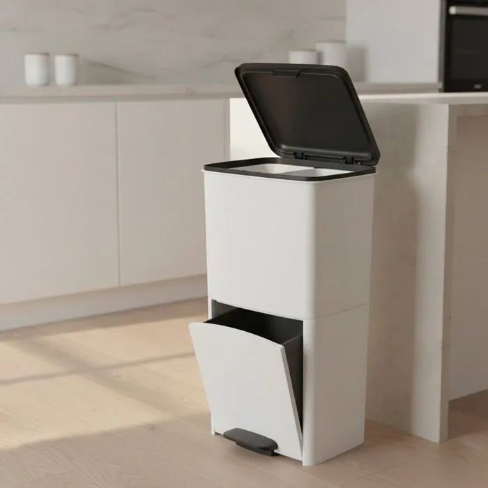 Kitchen Move Cubo de Reciclaje de Cocina 70L, Compartimento Vertical Doble, Blanco, KIT1710465621581