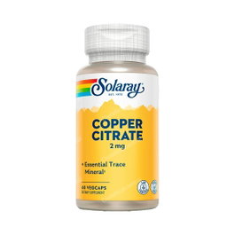 SOLARAY Cobre Citrato 2 mg - 60 Cápsulas Vegetales - Mineral Quelado para Mejor Biodisponibilidad