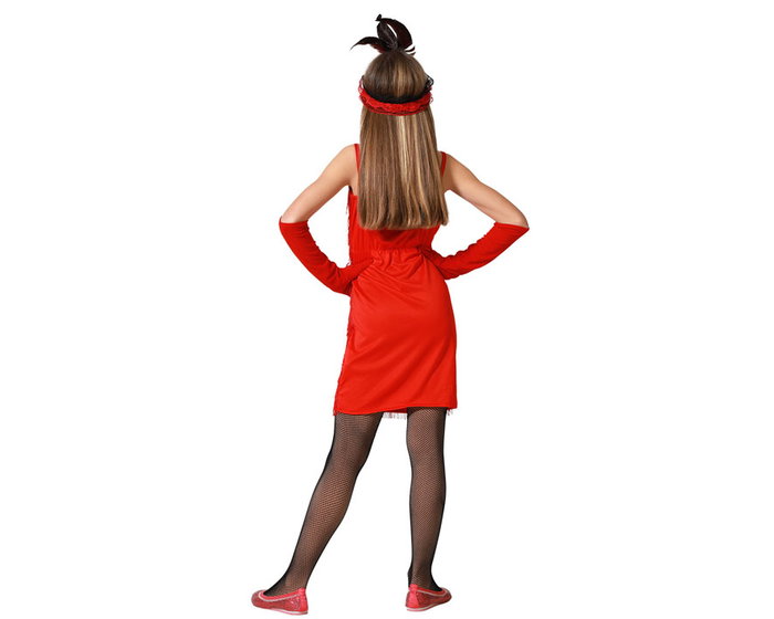 Disfraz Infantil Charleston Rojo Niña 7-9 Años - Vestido de Fiesta Carnaval, Cabaret y Años 20 - Tema Baile y Música
