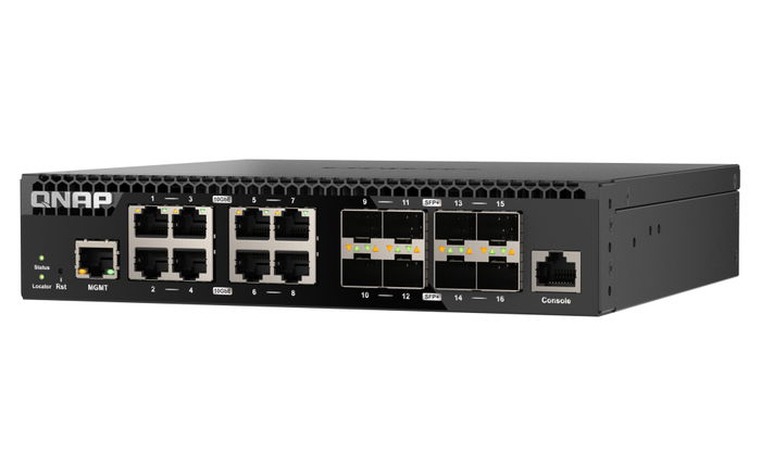 QNAP QSW-M3216R-8S8T Conmutador de Red 18 Puertos Gestionado Layer 2, 8 Puertos 10GbE RJ-45 + 8 Puertos 10Gb SFP+, 320 Gbps, Rack, Fuente Interna