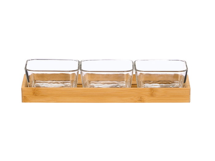 Kinvara - Bandeja de Bambú con 3 Boles de Vidrio, para Frutos Secos o Snacks, Dimensiones 31 x Adicional: Bol 10x10x5 cm + Bandeja 31x11x3 cm (Set de 12) Kinvara - Bandeja de Bambú con 3 Boles de Vidrio, para Frutos Secos o Snacks, Dimensiones 31 x Adicional: Bol 10x10x5 cm + Bandeja 31x11x3 cm (Set de 12)