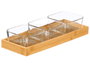 Kinvara - Bandeja de Bambú con 3 Boles de Vidrio, para Frutos Secos o Snacks, Dimensiones 31 x Adicional: Bol 10x10x5 cm + Bandeja 31x11x3 cm (Set de 12)