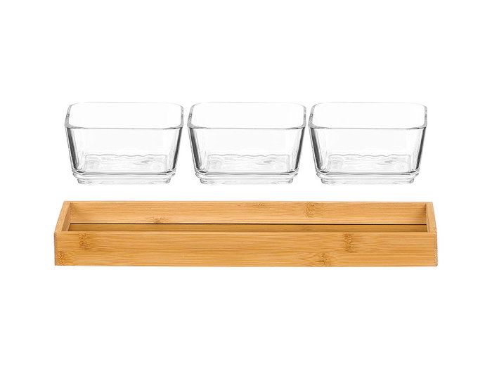 Kinvara - Bandeja de Bambú con 3 Boles de Vidrio, para Frutos Secos o Snacks, Dimensiones 31 x Adicional: Bol 10x10x5 cm + Bandeja 31x11x3 cm (Set de 12) Kinvara - Bandeja de Bambú con 3 Boles de Vidrio, para Frutos Secos o Snacks, Dimensiones 31 x Adicional: Bol 10x10x5 cm + Bandeja 31x11x3 cm (Set de 12)
