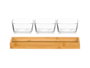 Kinvara - Bandeja de Bambú con 3 Boles de Vidrio, para Frutos Secos o Snacks, Dimensiones 31 x Adicional: Bol 10x10x5 cm + Bandeja 31x11x3 cm (Set de 12)