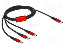 DeLOCK Cable de carga 3 en 1 USB Type-C a 3 x USB Type-C 1 m Negro/Rojo