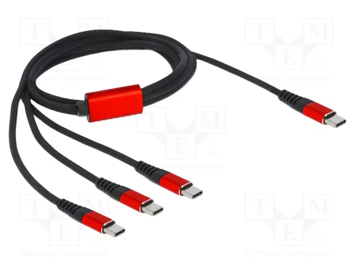 DeLOCK Cable de carga 3 en 1 USB Type-C a 3 x USB Type-C 1 m Negro/Rojo DeLOCK Cable de carga 3 en 1 USB Type-C a 3 x USB Type-C 1 m Negro/Rojo