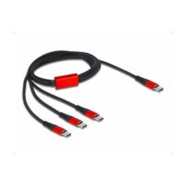 DeLOCK Cable de carga 3 en 1 USB Type-C™ a 3 x USB Type-C™ 1 m Negro/Rojo
