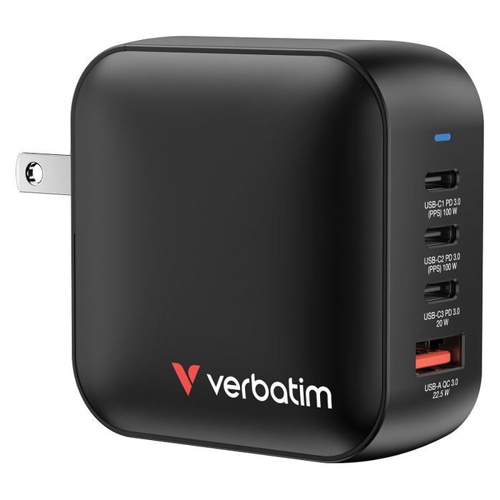 Verbatim Mini GaN Wall Charger 100W 3xUSB-C, 1xUSB-A, Negro Verbatim Mini GaN Wall Charger 100W 3xUSB-C, 1xUSB-A, Negro
