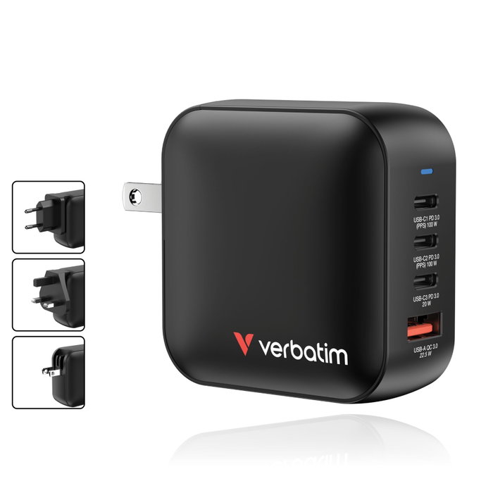 Verbatim Mini GaN Wall Charger 100W 3xUSB-C, 1xUSB-A, Negro Verbatim Mini GaN Wall Charger 100W 3xUSB-C, 1xUSB-A, Negro