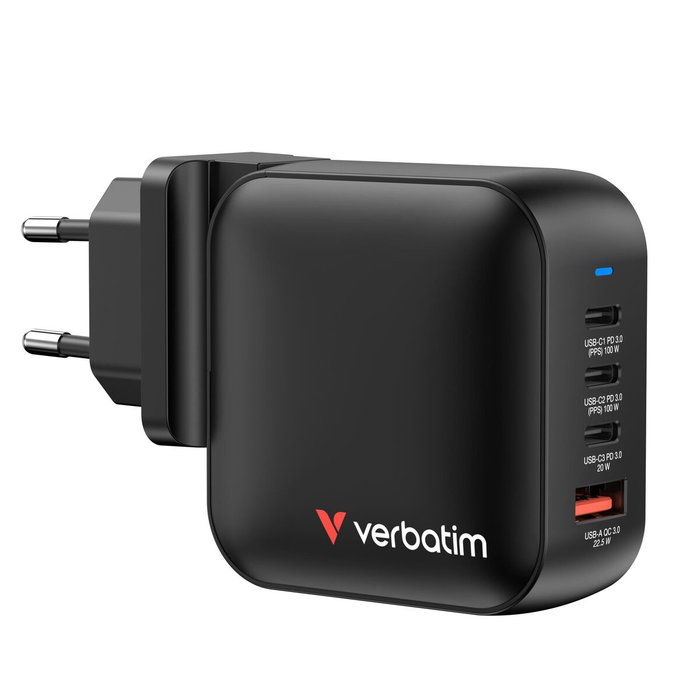 Verbatim Mini GaN Wall Charger 100W 3xUSB-C, 1xUSB-A, Negro Verbatim Mini GaN Wall Charger 100W 3xUSB-C, 1xUSB-A, Negro