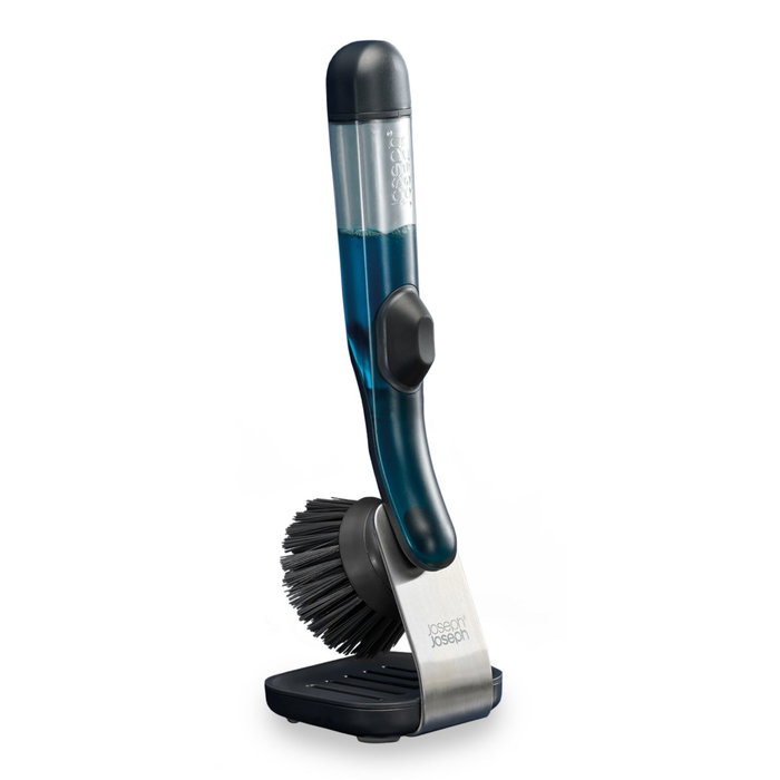 Joseph Joseph SinkTech Cepillo para lavar platos con dispensador y soporte de acero inoxidable