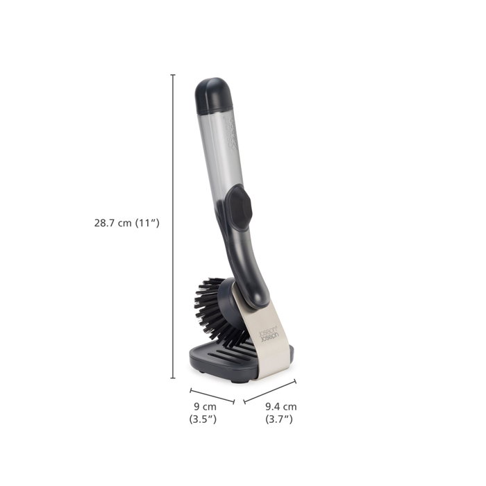 Joseph Joseph SinkTech Cepillo para lavar platos con dispensador y soporte de acero inoxidable