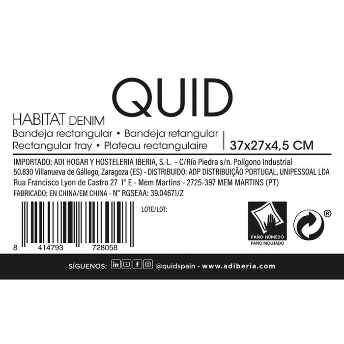 Bandeja Rectangular Polipropileno Habitat Quid 37x27x4,5 cm (12 Unidades)