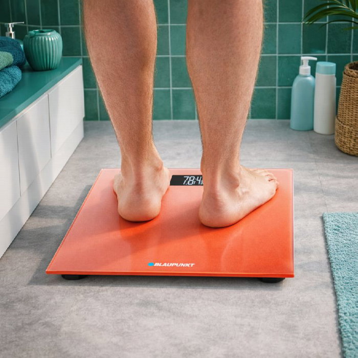 BLAUPUNKT Báscula de Baño Digital con Indicador de Temperatura y Superficie de Cristal Extraplano