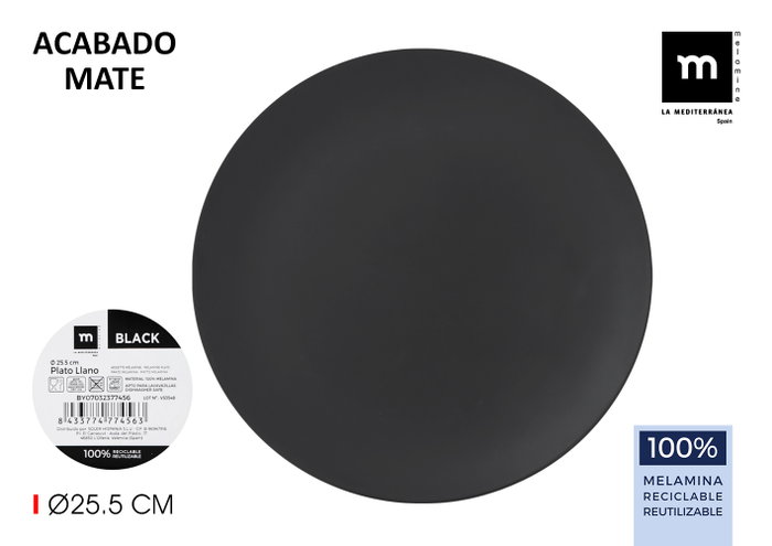 La Mediterranea Plato Llano Mel.Mate Black 25.5 cm (24 Unidades)突出 La Mediterranea Plato Llano Mel.Mate Black 25.5 cm (24 Unidades)突出