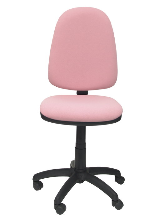 Silla de oficina Aýna con mecanismo Contacto permanente básico tapizada con Tela color Rosa pálido. Equipada con Base poliamida negra, Sin brazos y Ruedas de nailon 50 mm