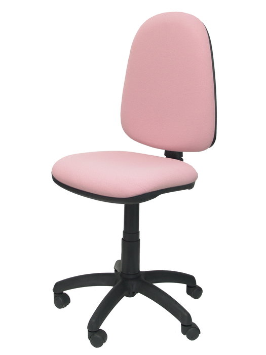 Silla de oficina Aýna con mecanismo Contacto permanente básico tapizada con Tela color Rosa pálido. Equipada con Base poliamida negra, Sin brazos y Ruedas de nailon 50 mm