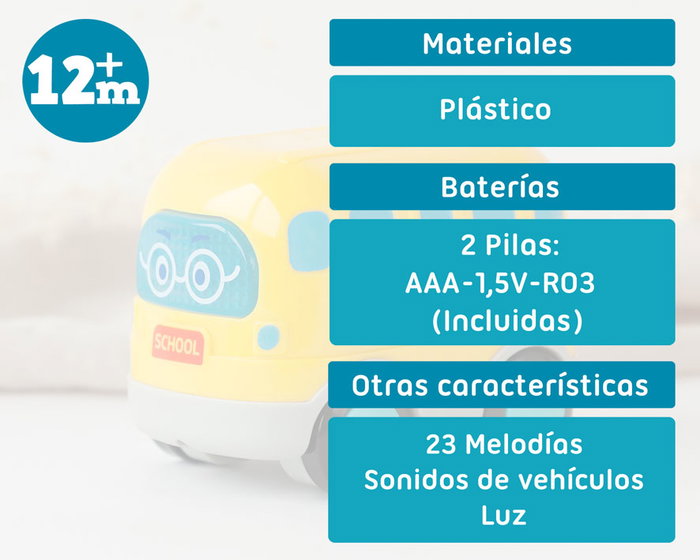 KioKids Bus Escolar Amarillo Con Luz Y Sonido Para Bebé +12 Meses