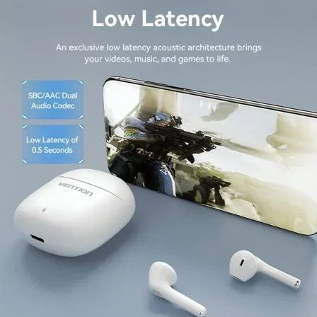 Vention NBGW0 Auriculares Bluetooth v5.3 con Estuche de Carga, Autonomía 7h Auriculares / 21h Total, USB-C, Blancos