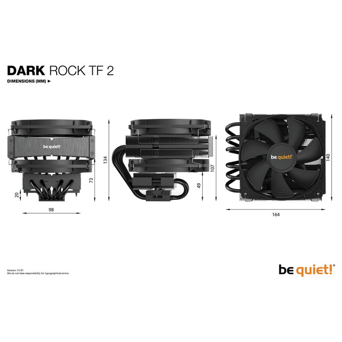 Be Quiet! DARK ROCK TF 2 Enfriador de CPU 230W Negro Be Quiet! DARK ROCK TF 2 Enfriador de CPU 230W Negro