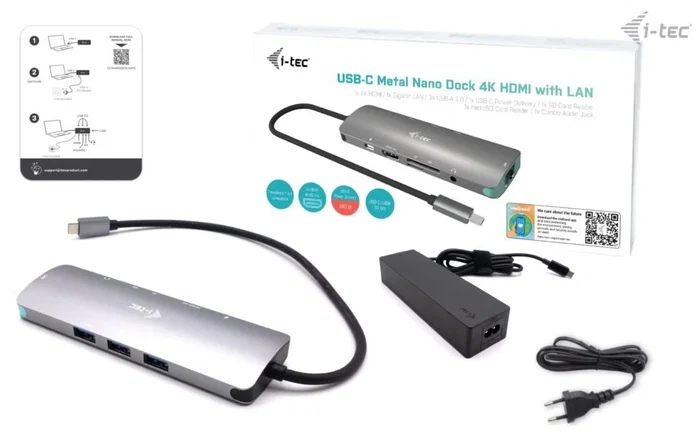 I-tec usb c metal nano dock 1xhdmi 4k 1xsd + 1xmicrosd kartenleser 1xglan 1xaudio 3x usb 3.0 port 1x usb-c pd + charger 100w I-tec usb c metal nano dock 1xhdmi 4k 1xsd + 1xmicrosd kartenleser 1xglan 1xaudio 3x usb 3.0 port 1x usb-c pd + charger 100w