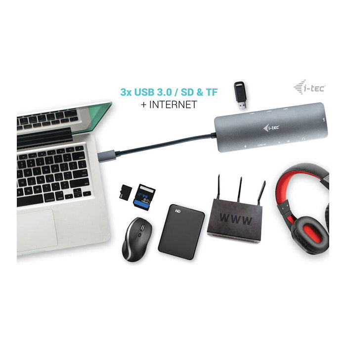 I-TEC USB-C Metal Nano Docking Station 4K HDMI LAN con Power Delivery 100W Gris