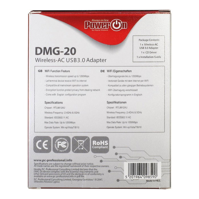 Inter-Tech DMG-20 Adaptador WiFi AC USB 3.0 de Doble Banda Inter-Tech DMG-20 Adaptador WiFi AC USB 3.0 de Doble Banda