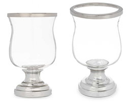 Giftdecor Portavela Copa Abombada Plateada Cristal y Acero 15.5 cm Ancho x 25.5 cm Alto x 15.5 cm Largo (Set de 6)