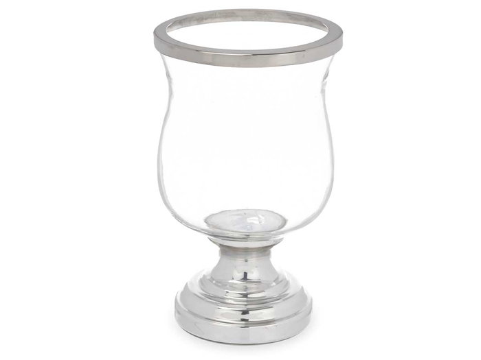 Giftdecor Portavela Copa Abombada Plateada Cristal y Acero 15.5 cm Ancho x 25.5 cm Alto x 15.5 cm Largo (Set de 6)
