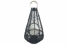 DKD Home Decor Portavelas de Metal y Ratán Negro 28x28x50 cm