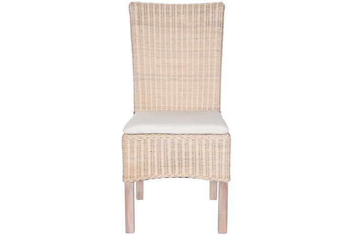 DKD Home Decor Silla de Mimbre y Mango con Cojín Blanco