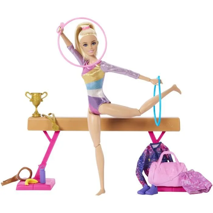 Barbie Caja de Gimnasta HRG52 con Accesorios para Crear Historias y Escenificar una Carrera Deportiva