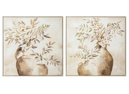 DKD Home Decor Cuadro Tradicional Beige Dorado Lienzo/PS 82 x 82 x 3.5 cm (2 Unidades)