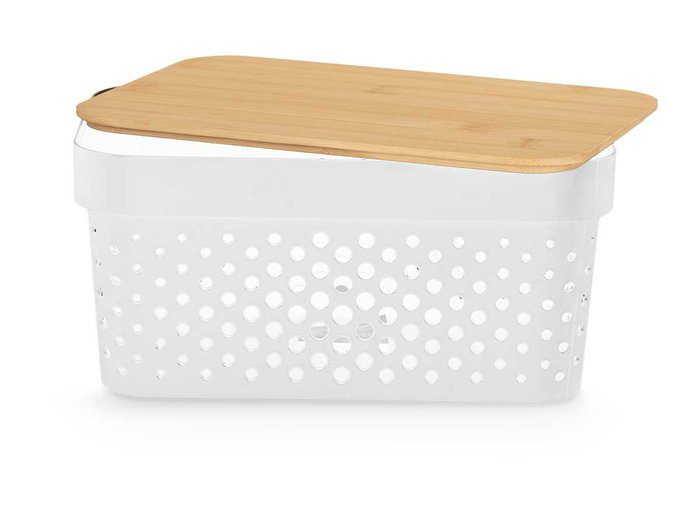 Kinvara Caja Multiusos Perforada Tapa Bambu Blanca 26x17.5x12.5 cm (Set de 8)