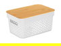 Kinvara Caja Multiusos Perforada Tapa Bambu Blanca 26x17.5x12.5 cm (Set de 8)