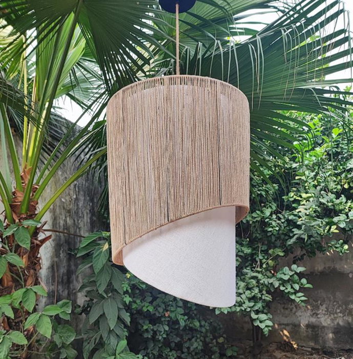 DKD Home Decor Lámpara de Techo de Yute y Metal Natural Marrón y Crudo 40x40x51 cm