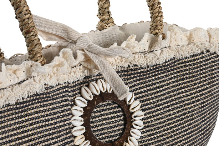 DKD Home Decor Bolso de Seagrass y Poliéster con Conchas