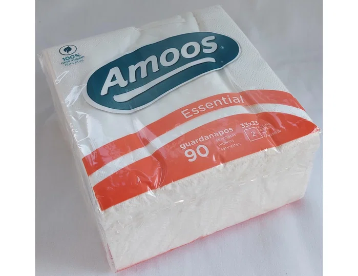 Amoos Servilleta de Papel Essential 33x33 cm, 2 Capas, Blanco, 90 Unidades Amoos Servilleta de Papel Essential 33x33 cm, 2 Capas, Blanco, 90 Unidades