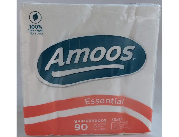 Amoos Servilleta de Papel Essential 33x33 cm, 2 Capas, Blanco, 90 Unidades Amoos Servilleta de Papel Essential 33x33 cm, 2 Capas, Blanco, 90 Unidades