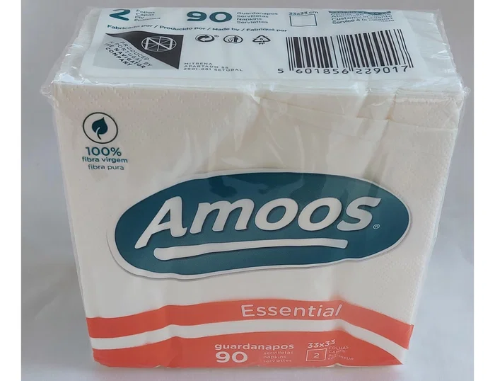 Amoos Servilleta de Papel Essential 33x33 cm, 2 Capas, Blanco, 90 Unidades Amoos Servilleta de Papel Essential 33x33 cm, 2 Capas, Blanco, 90 Unidades