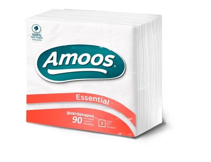 Amoos Servilleta de Papel Essential 33x33 cm, 2 Capas, Blanco, 90 Unidades Amoos Servilleta de Papel Essential 33x33 cm, 2 Capas, Blanco, 90 Unidades