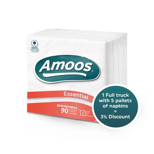 Amoos Servilleta de Papel Essential 33x33 cm, 2 Capas, Blanco, 90 Unidades
