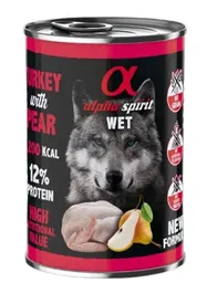 Alpha Spirit 743373 Alimento Húmedo Completo para Perros Adultos Sabor Pavo con Pera en Lata 6x400 gr