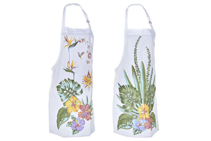 DKD Home Decor Delantal Tropical 80x60x0.1 cm Set de 2 Multicolor Blanco