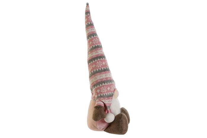 DKD Home Decor Figura Decorativa Gnomo de Poliester Rosa Blanco Marrón para Interior, 50 cm Alto, 20 cm Ancho, 17 cm Profundo